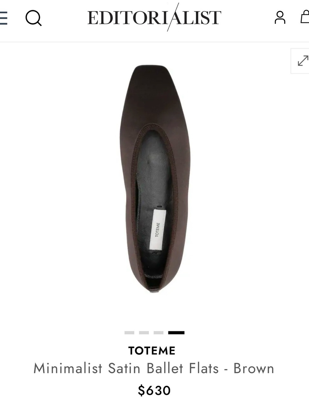 Toteme Satin Square-Toe Ballet Flats in Brown